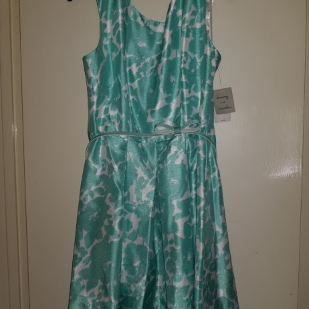 Sleeveless Teal/White Floral Party Dress
